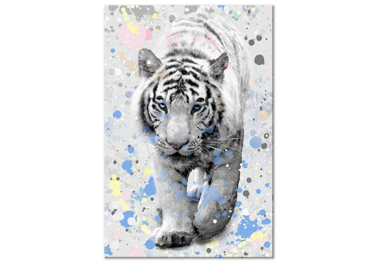 Canvas White Tiger (1-part) vertical - animal with colorful additions