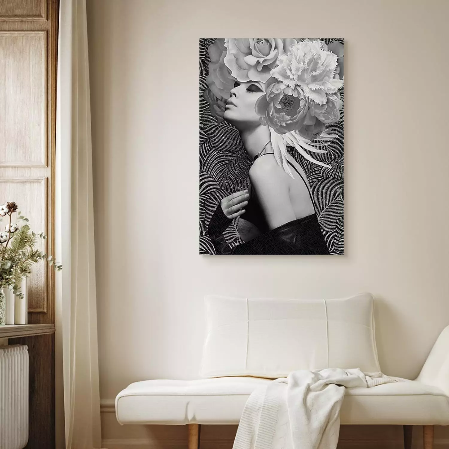 Canvas Print Silver Princess vertical - portrait of woman with flowers