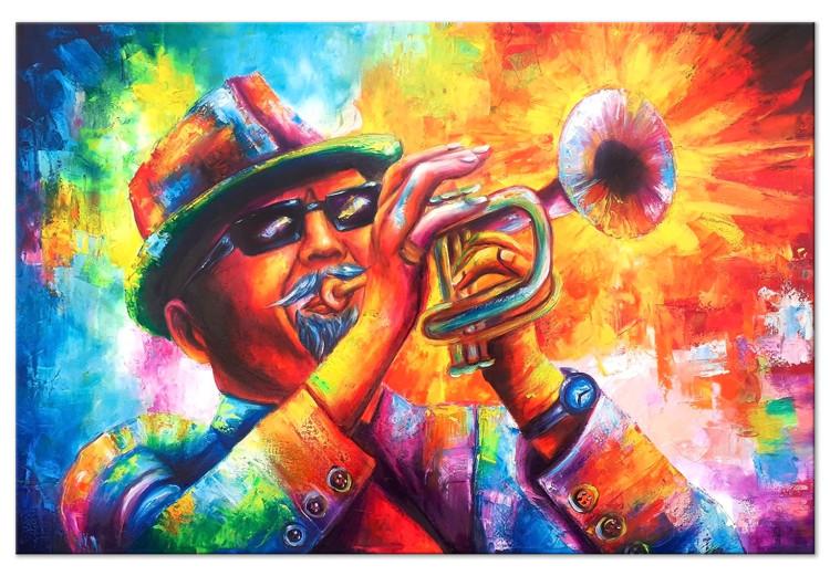 Canvas Trumpeter (1-part) wide - colorful man playing the trumpet