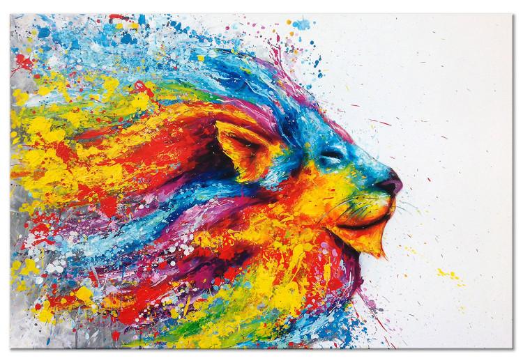 Canvas Lion in Colors (1-part) wide - animal in watercolor motif