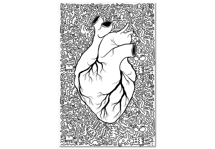 Canvas Anatomical heart contours - abstract with black drawings on background