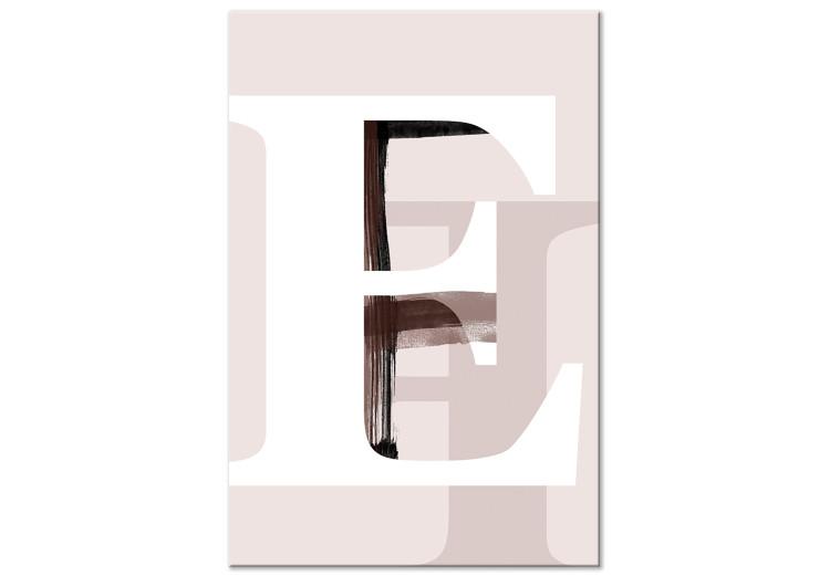 Canvas White, capital letter E - beige abstraction with black shadow