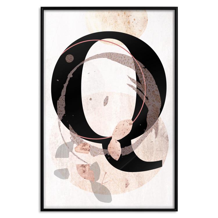 Poster Letter Q - black letter among abstract patterns on white background