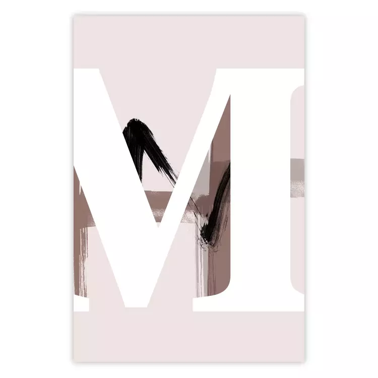 Poster Letter M - white alphabet letter on light pink abstract background