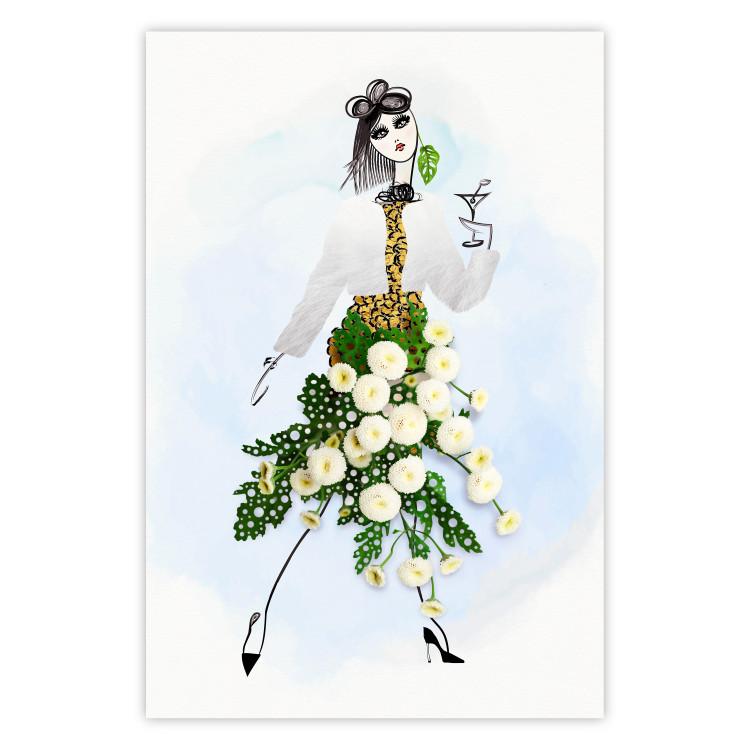 Poster Herbal Girl - abstract woman in skirt with white flowers