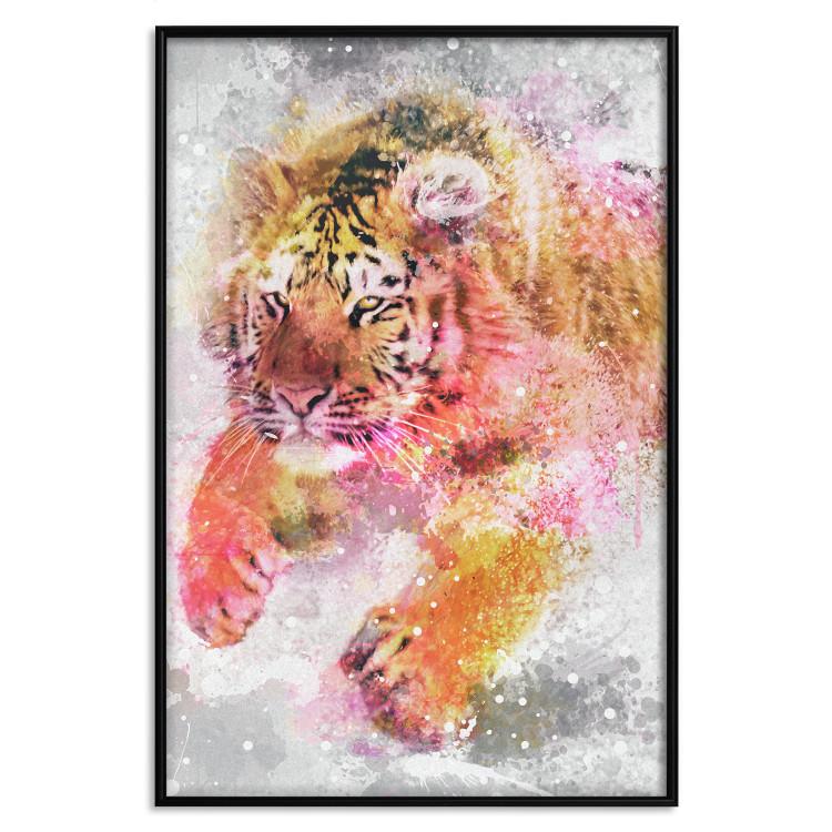 Poster Running Tiger - abstract wild animal running in winter