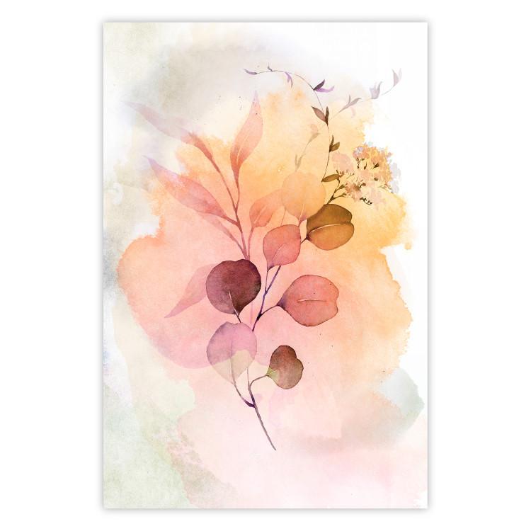 Poster Watercolor Twig - plant with leaves on background of abstract colors