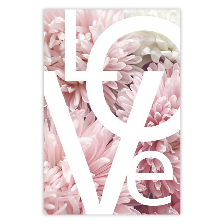Poster Love - Letters - white inscriptions on background of pink flowers