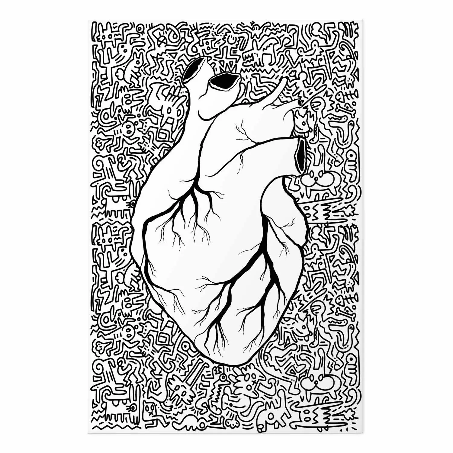 Wall Poster Pure Heart - black and white human heart on abstract patterns background