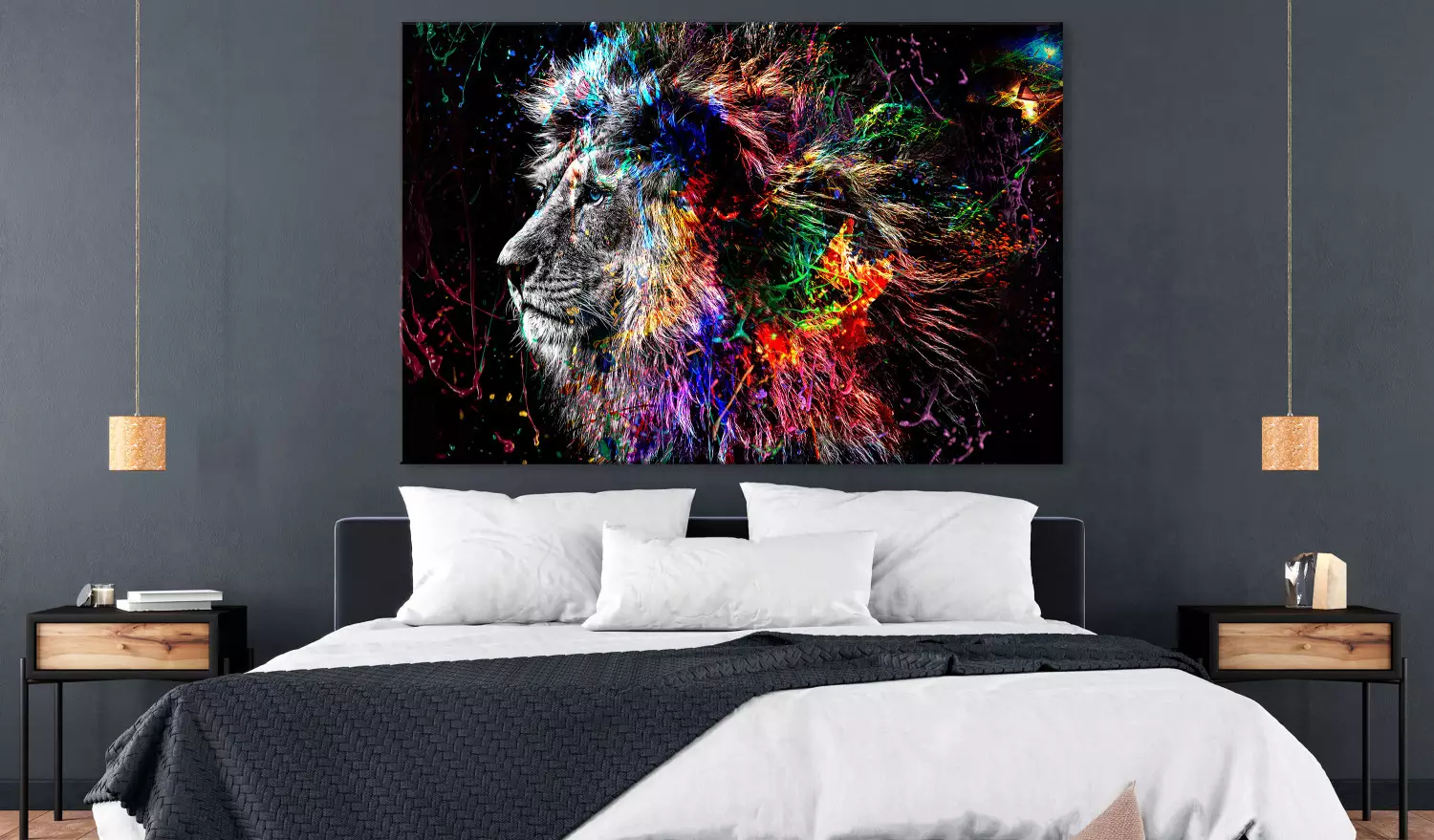 Large XXL canvas print Crazy Lion - Animal Silhouette with