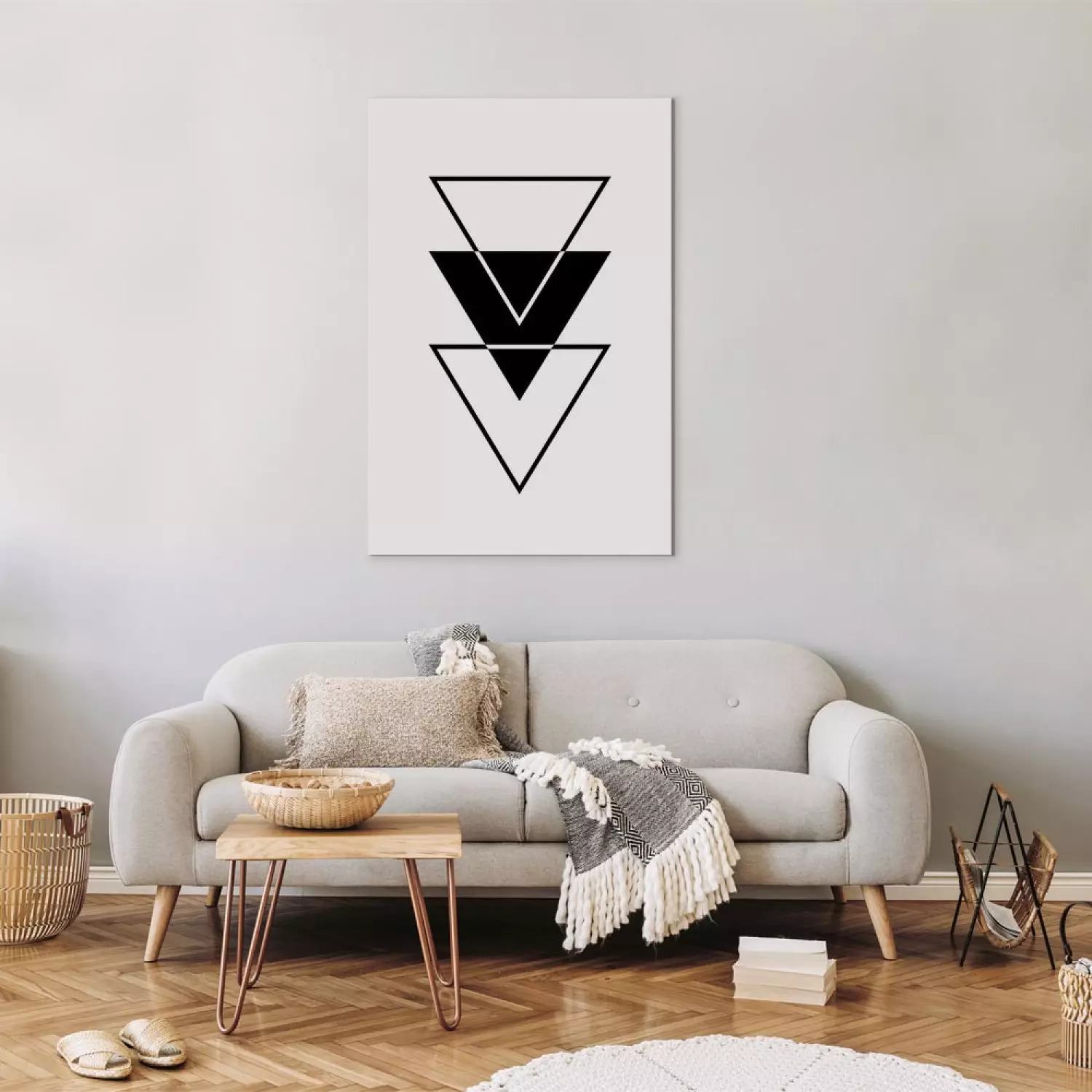 Canvas Wall Art Three triangles - abstraction with black and white