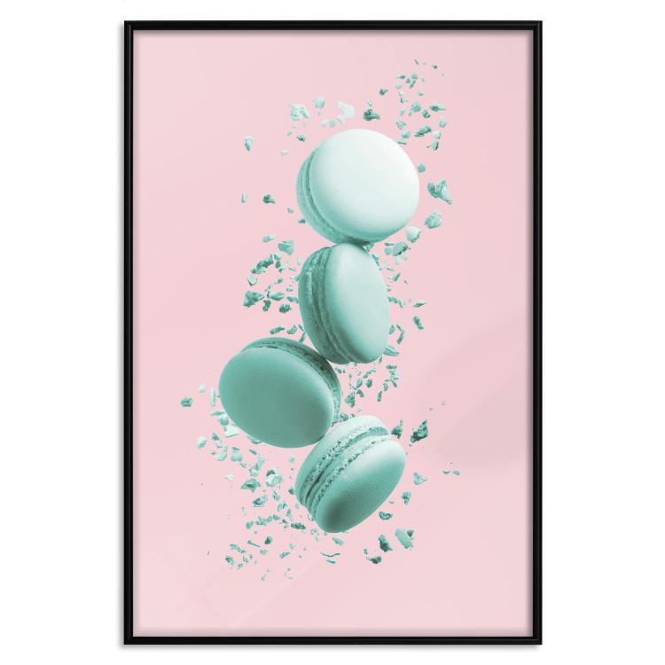 Poster Flying Sweets - abstract turquoise cookies on pastel background