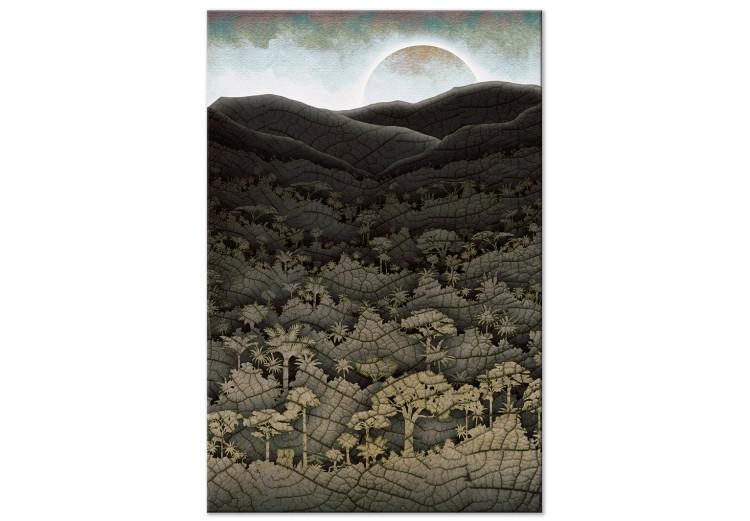 Canvas Forest, mountains and sun - a cartoon landscape in dark tones