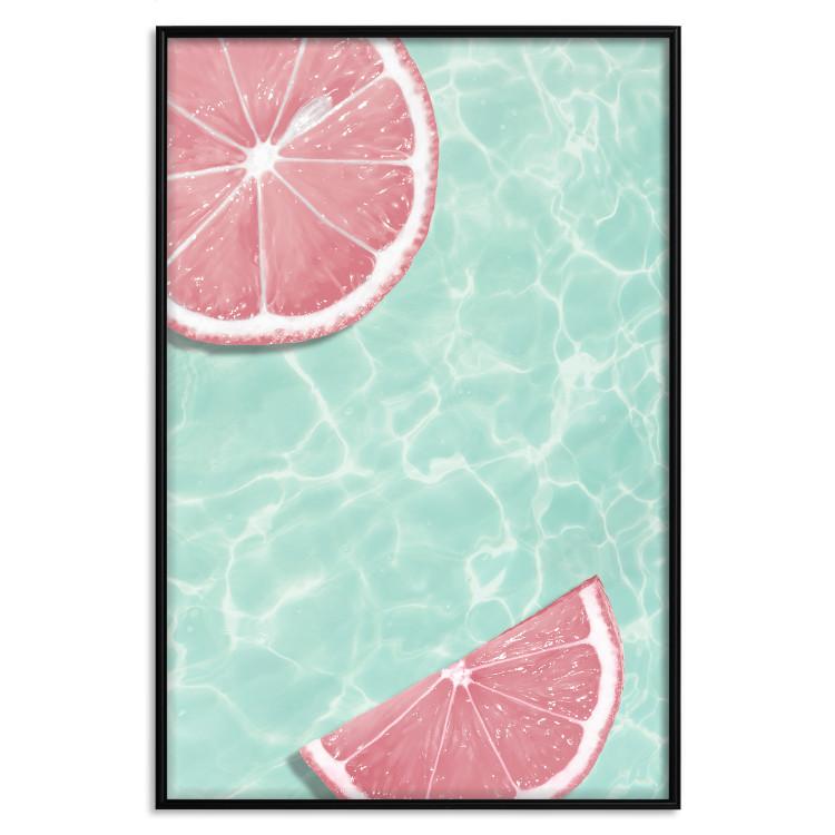 Poster Refreshing Tone - tropical pink fruits floating on water