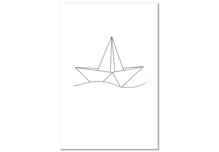Canvas Paper Boat (1-part) vertical - black and white ship on a wave