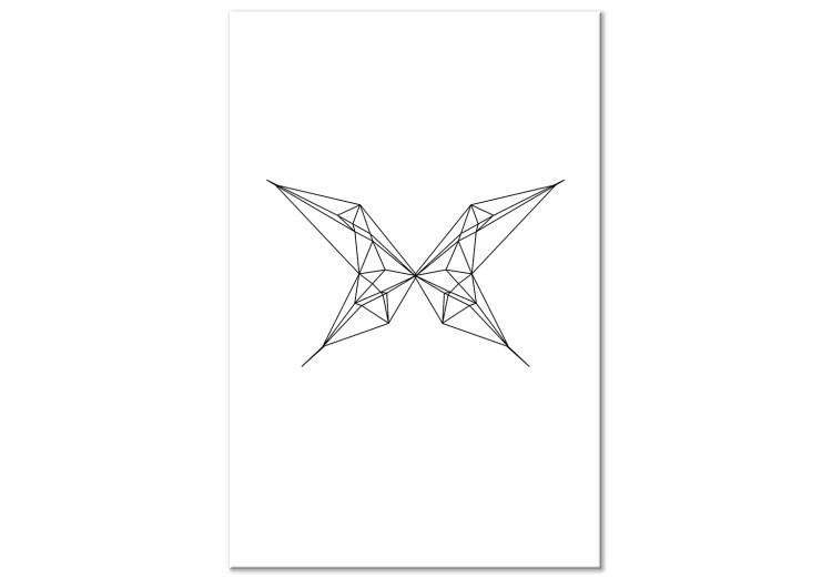 Canvas Black flying butterfly contours - white, geometric abstraction