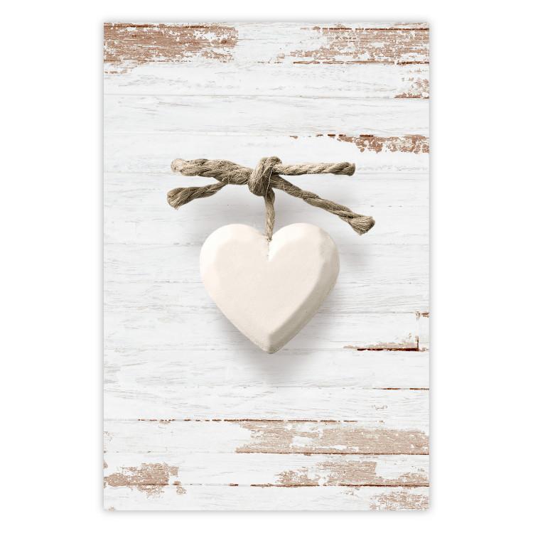 Poster Knotted Love - stone white heart on light wooden background