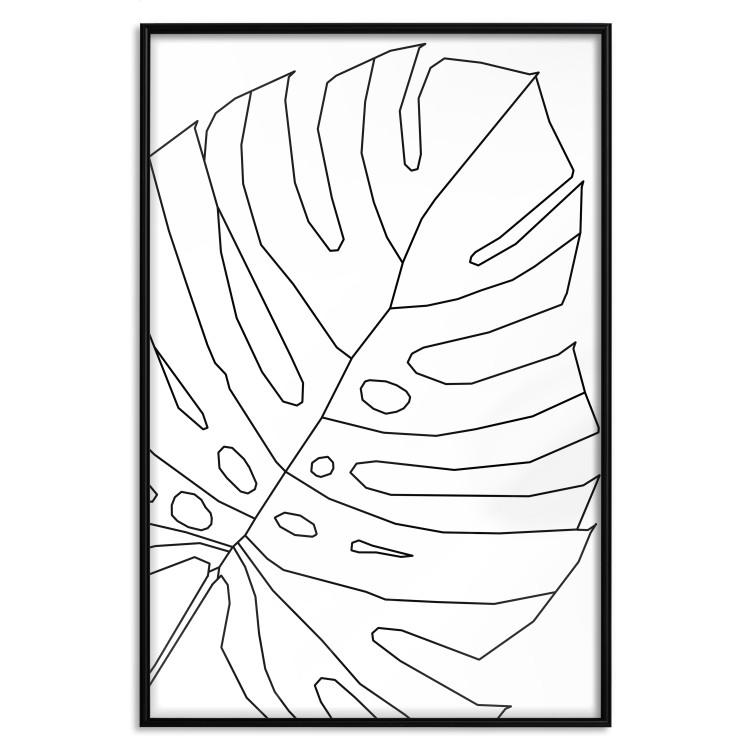 Poster Monstera Drawing - black and white line art of monstera leaf on light background