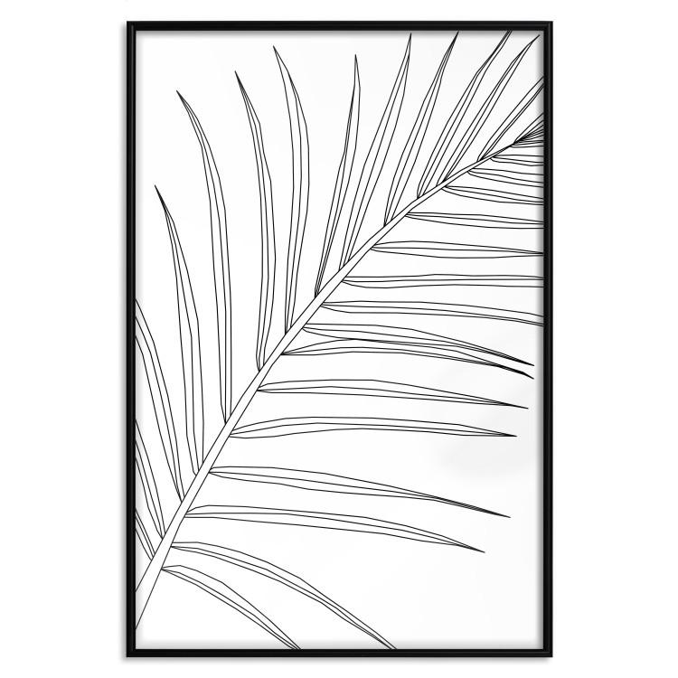 Poster Black and White Palm Leaf - black line art of palm leaf on white background