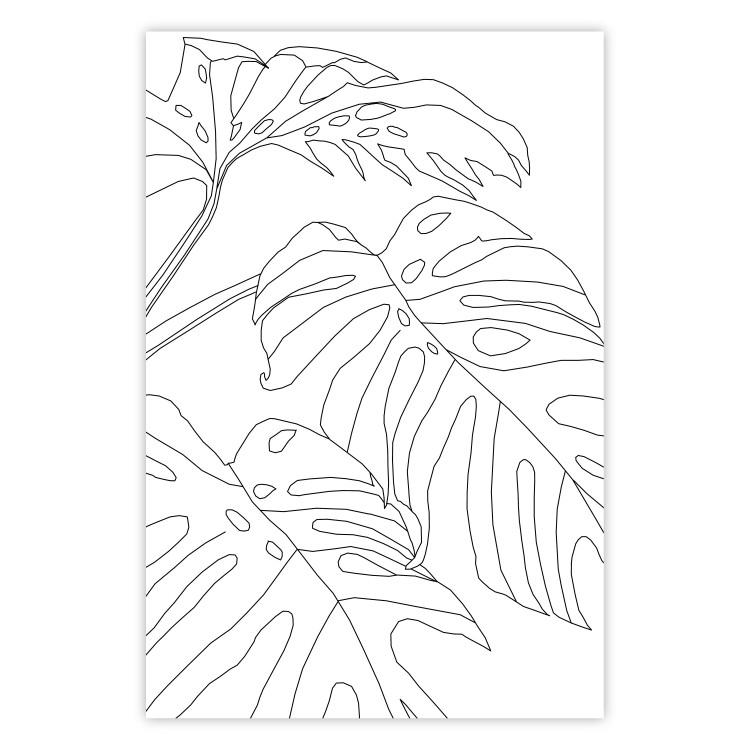 Poster Monstera Composition - line art of tropical plant leaves on white background