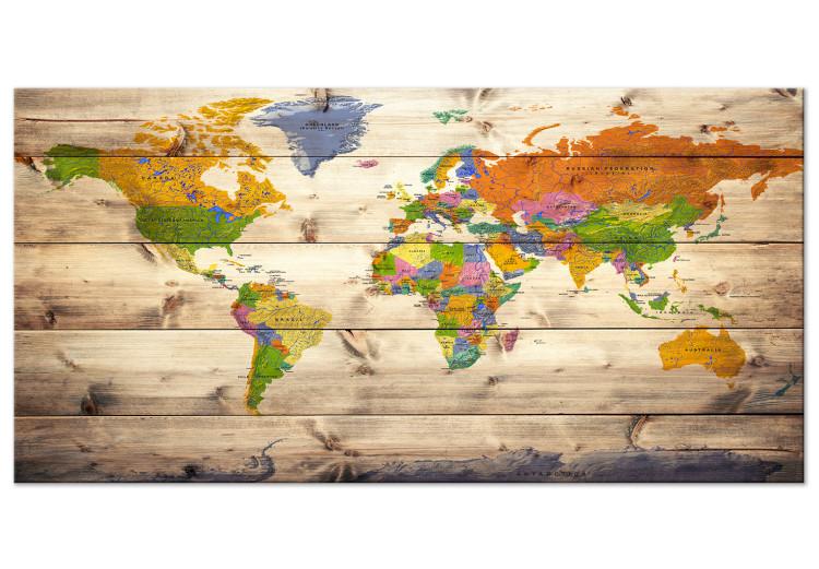 Large canvas print Map on wood: Colourful Travels II [Large Format]