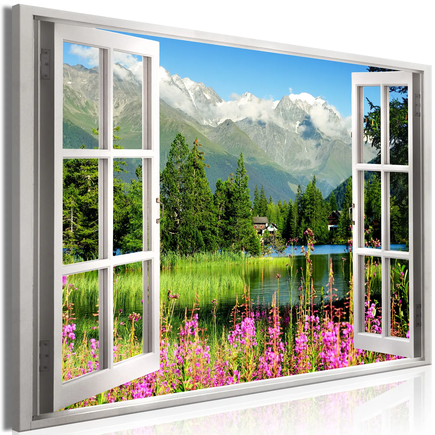 Large XXL print Champex - window view of mountain landscape with
