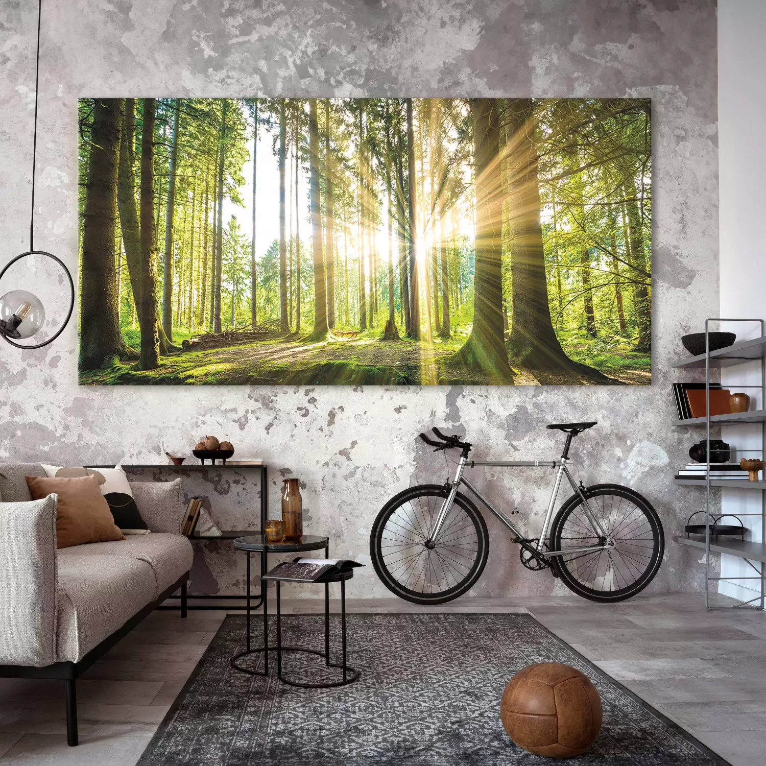 Large canvas print Sunlight Glow II - forest landscape with sunlight filtering through trees