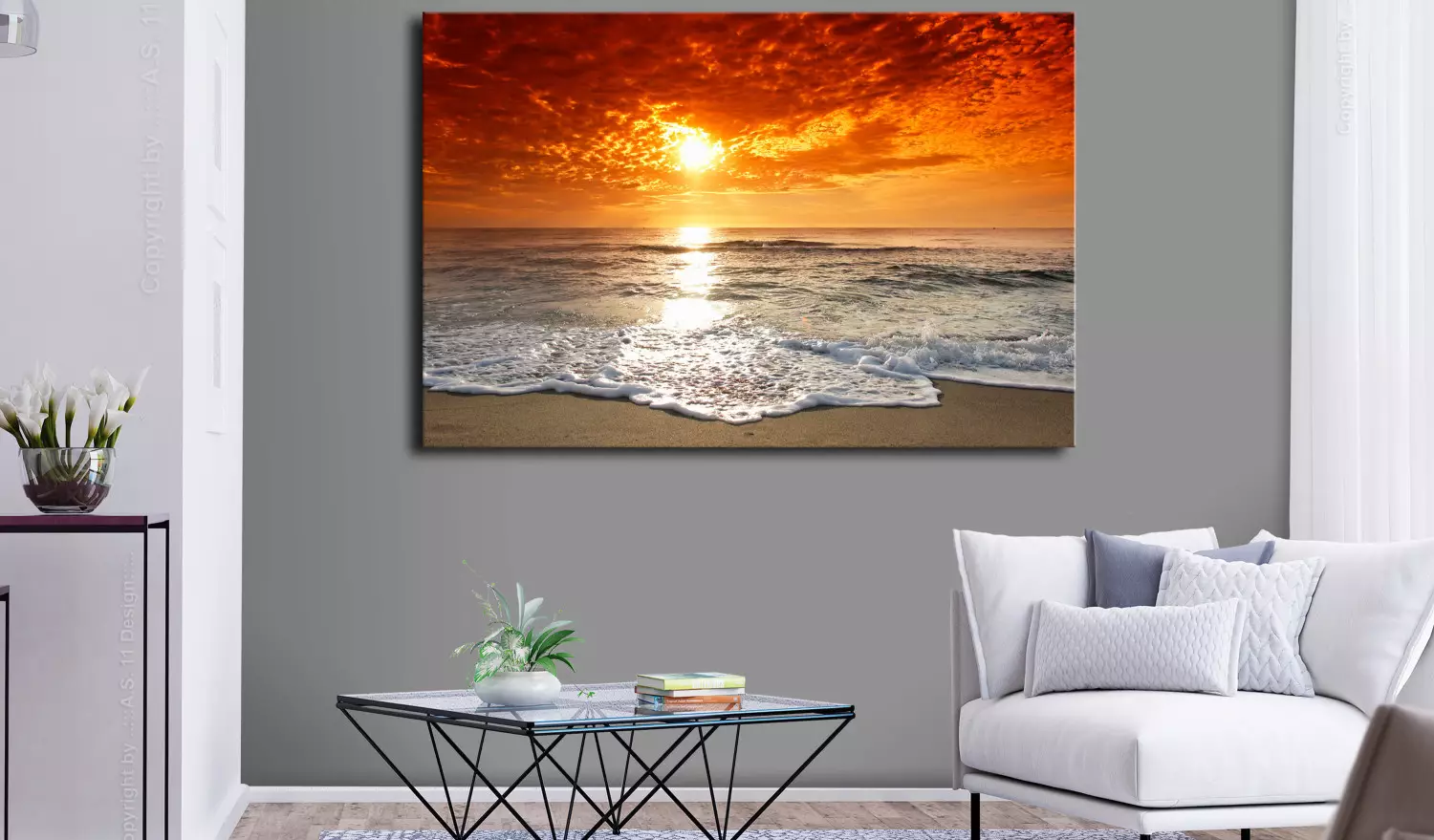 Large canvas print Calm Sea - Seascape with a sandy beach at sunset