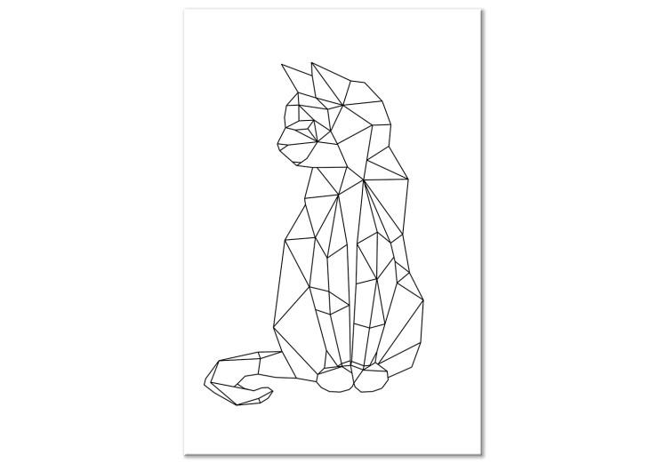 Canvas Geometric Cat (1-part) vertical - black and white outline of a cat