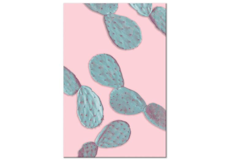 Canvas Pastel prickly pear - green cactus leaves on a pink background