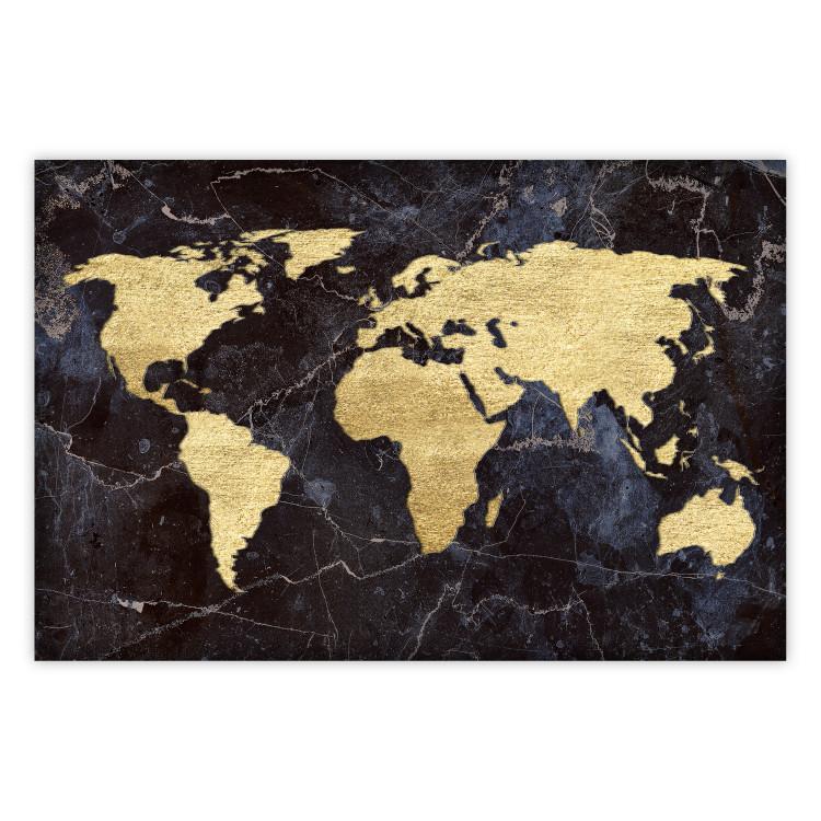 Poster Golden World - elegant continents and dark seas on a world map