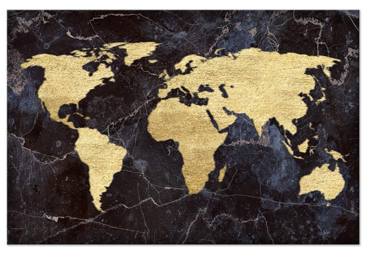 Canvas Golden World (1-part) wide - world map on a dark texture