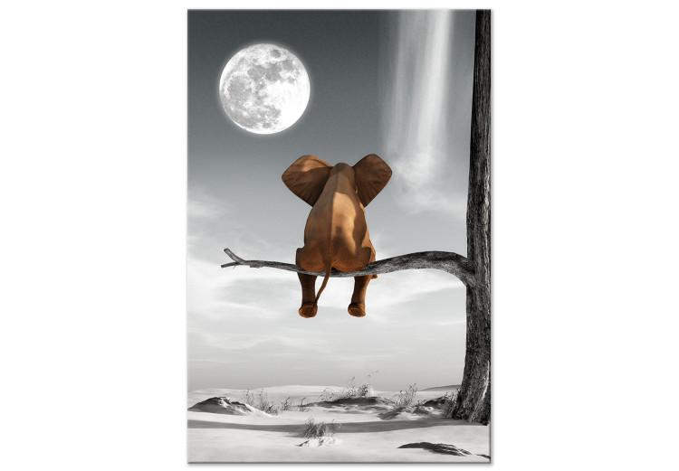 Canvas Elephant and Moon (1-part) vertical - fantastically depicted animal