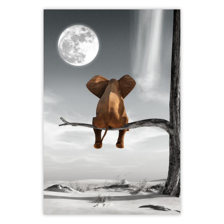 Poster Elephant and Moon - fantasy with African animal against desert backdrop