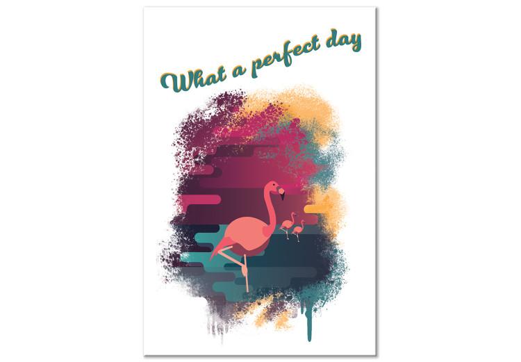 Canvas What a perfect day - pink flamingos with English inscription