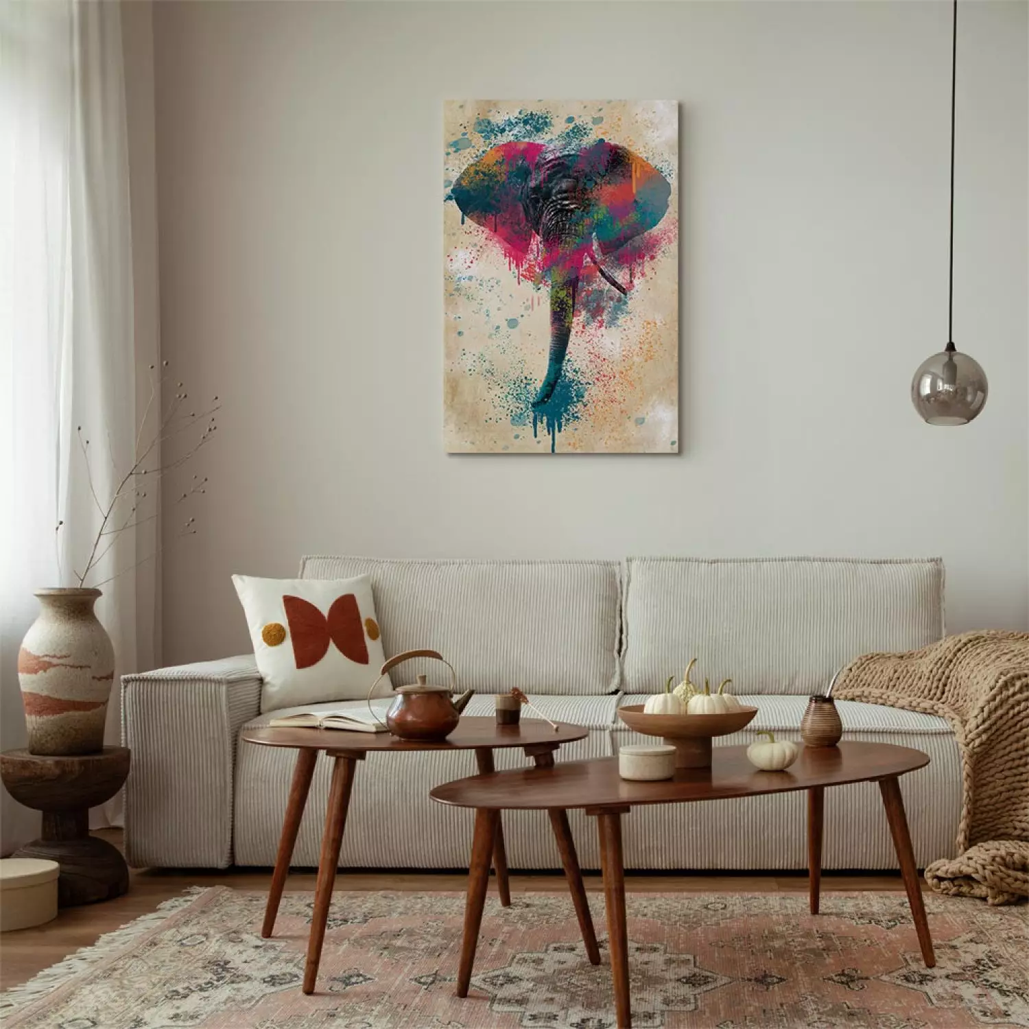 Canvas Print Elephant's Trunk vertical - futuristic multicolored elephant