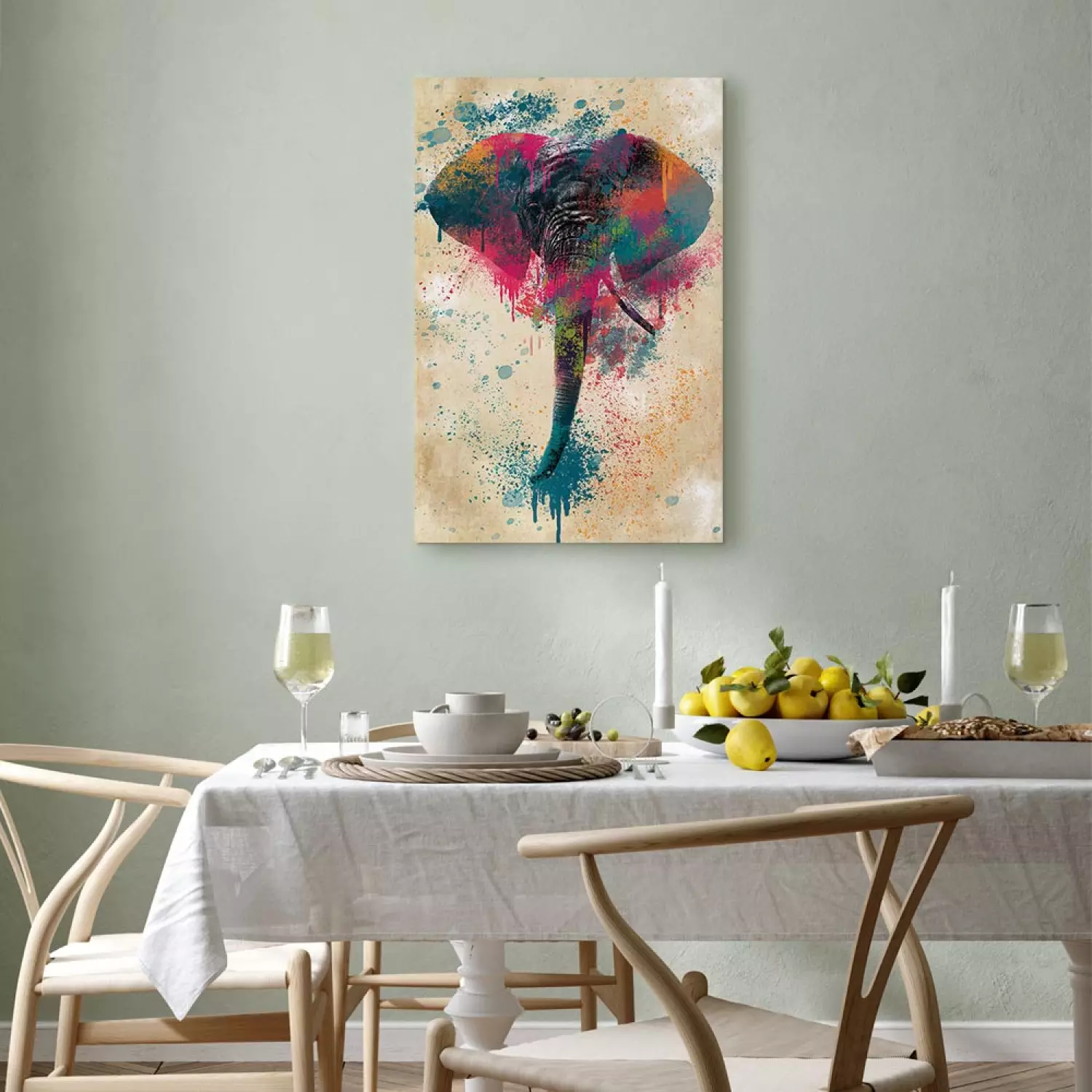 Canvas Print Elephant's Trunk vertical - futuristic multicolored elephant
