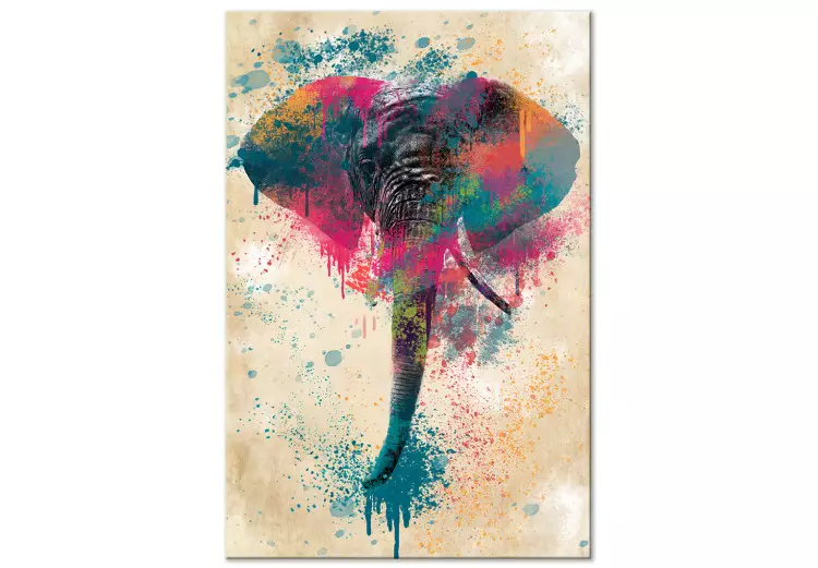 Canvas Elephant's Trunk (1-part) vertical - futuristic multicolored elephant