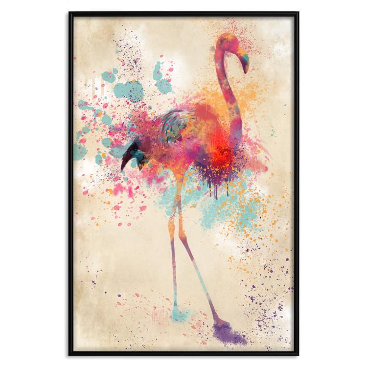 Poster Watercolor Flamingo - cheerful colorful abstraction with vibrant bird