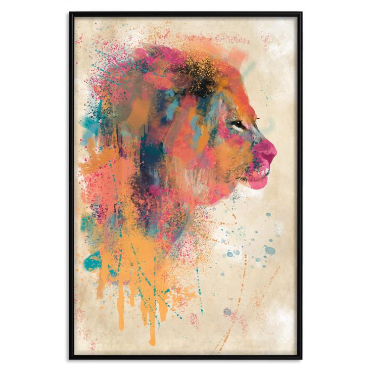 Poster Watercolor Lion - colorful abstract composition with wild animal