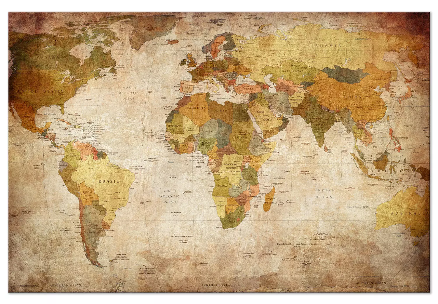 Large canvas print World Map: Journey Through Time - continents on a brownish light retro-style background