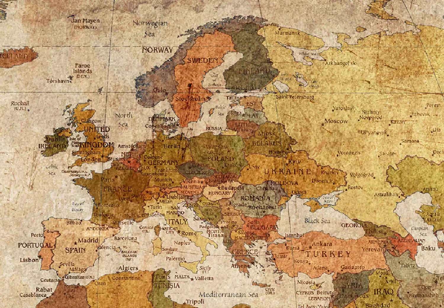 Large canvas print World Map: Journey Through Time - continents on a brownish light retro-style background