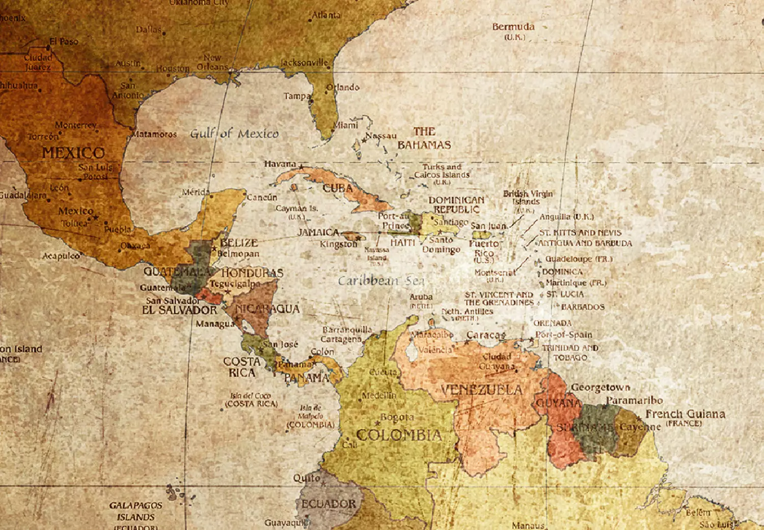 Large canvas print World Map: Journey Through Time - continents on a brownish light retro-style background