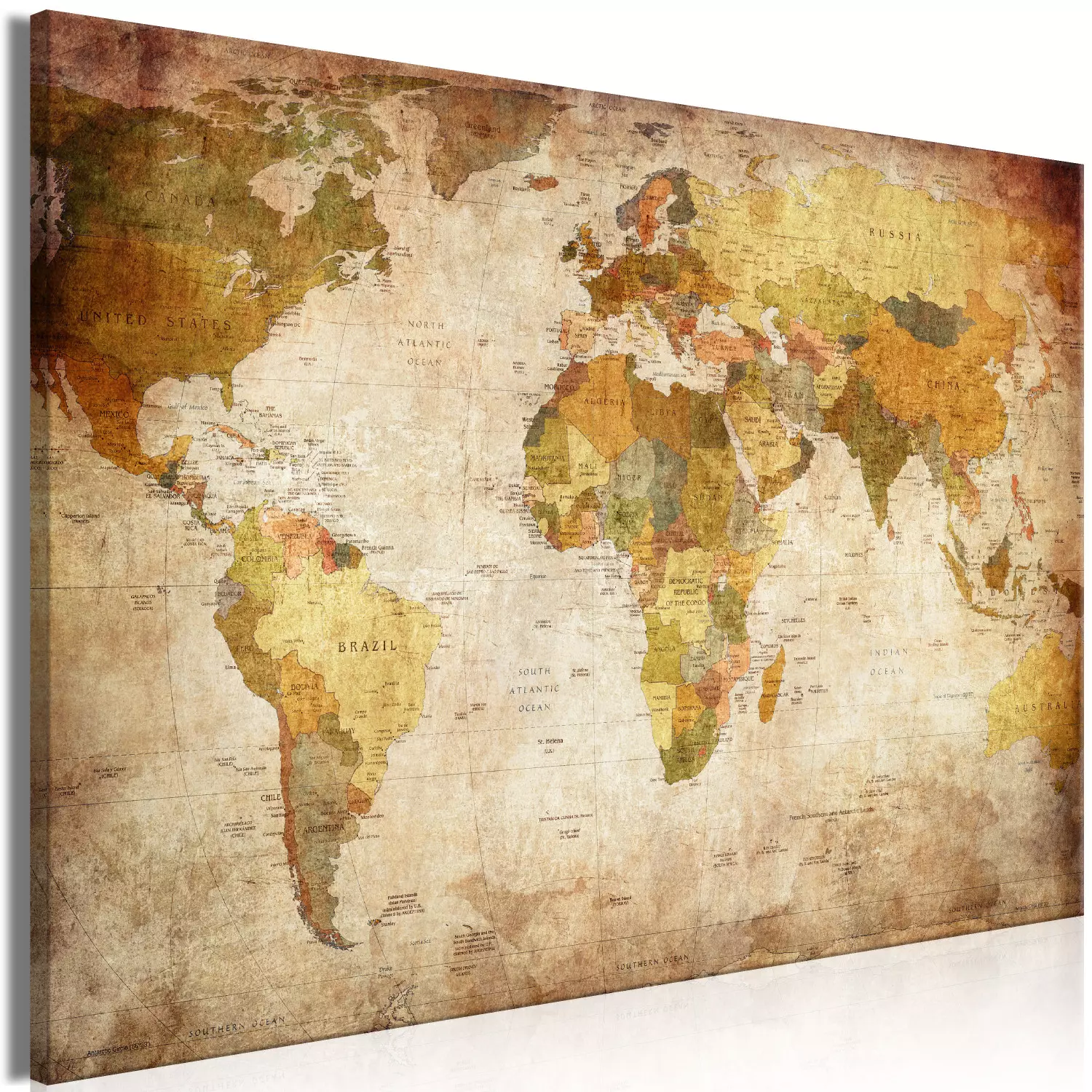 Large canvas print World Map: Journey Through Time - continents on a brownish light retro-style background