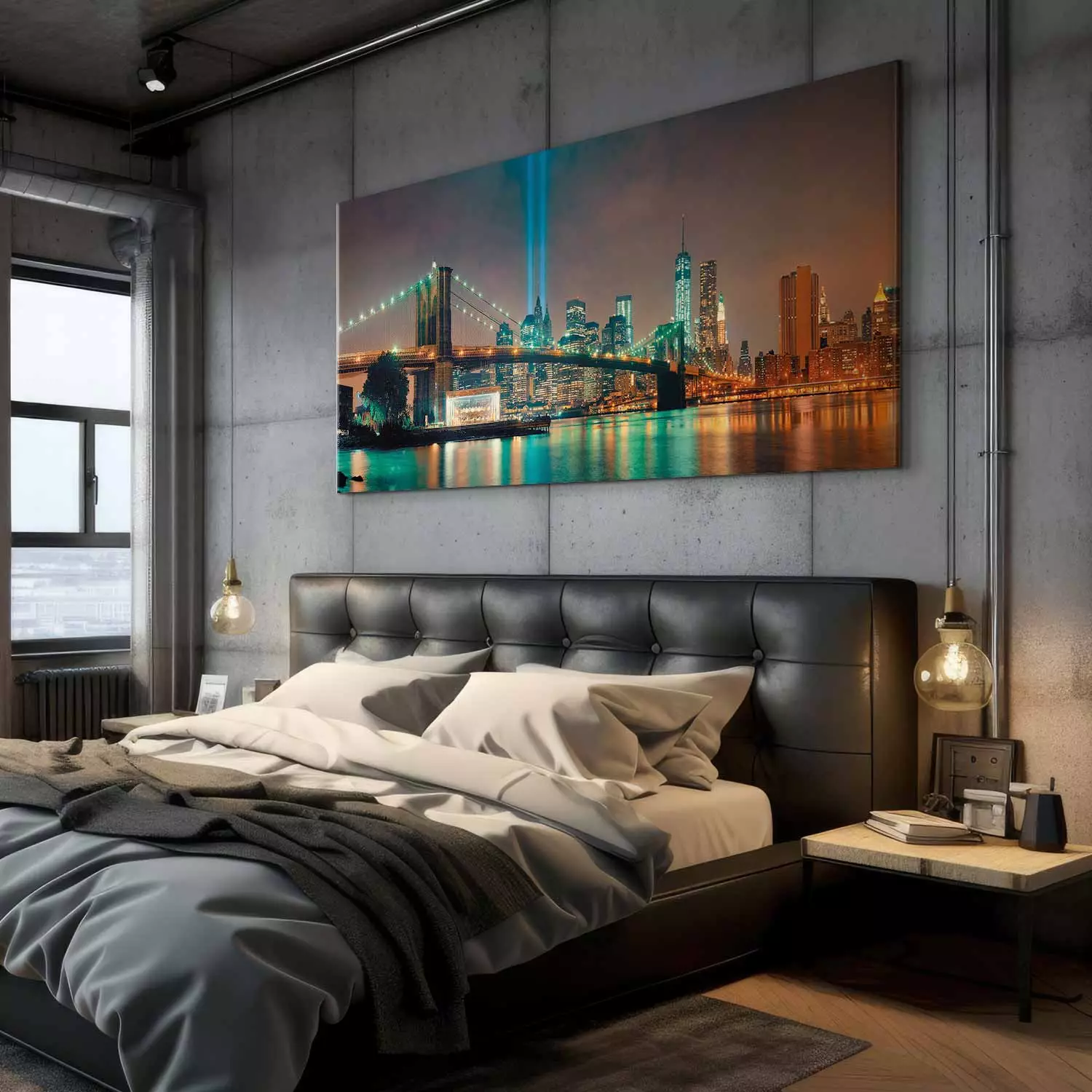 Large canvas print New York: Beautiful Night II - Manhattan at night as artistic urban architectural panorama