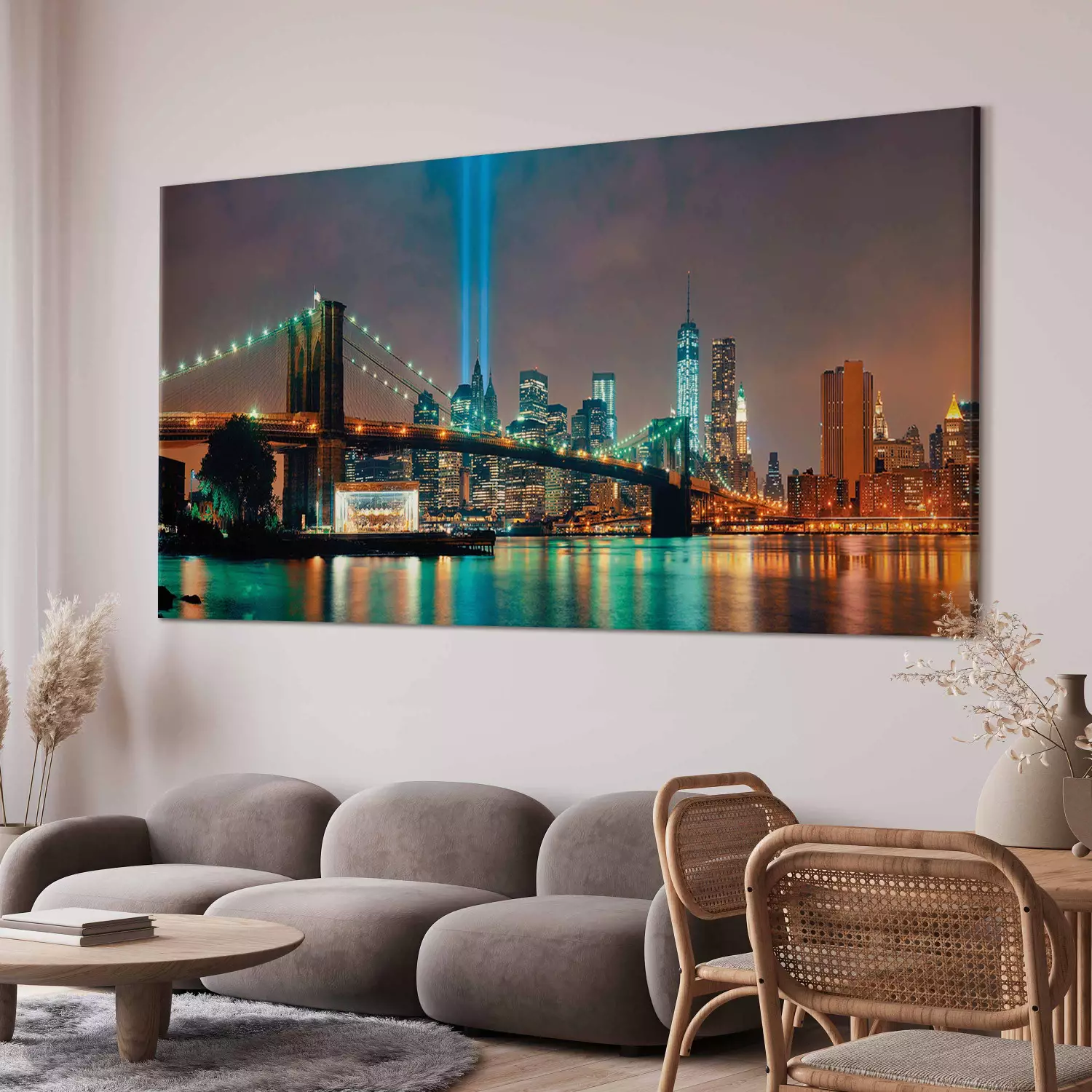 Large canvas print New York: Beautiful Night II - Manhattan at night as artistic urban architectural panorama