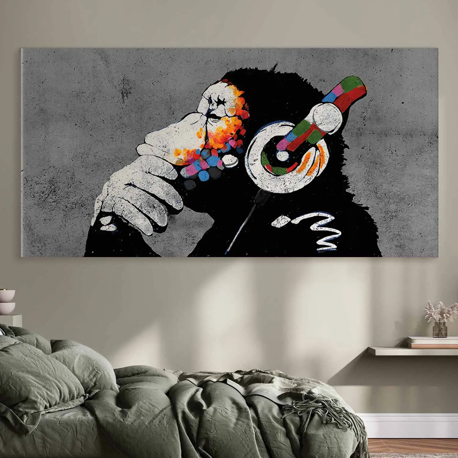 Large XXL canvas print Hot Rhythms II - Monkey with Headphones