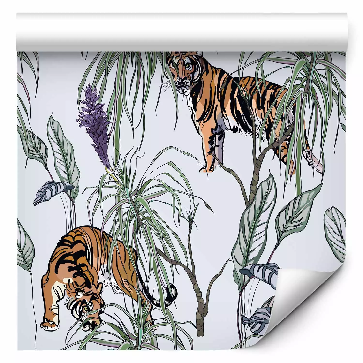 Wallpaper Tiger Among Plants