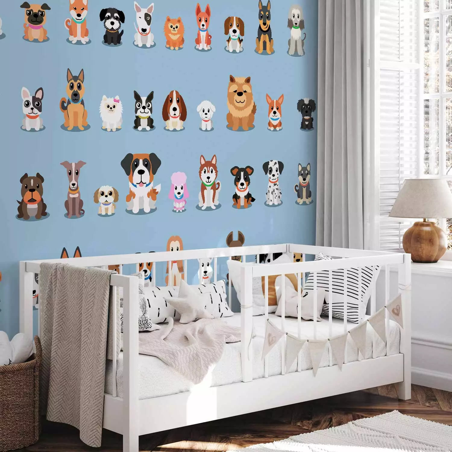 Wall Mural Happy animals - colourful dogs on a solid blue background