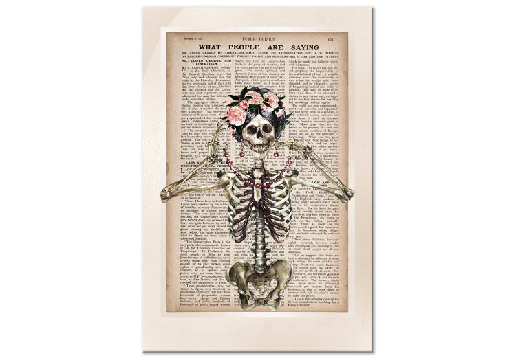 Canvas Lady Skeleton (1-part) vertical - fanciful figure against a newspaper background